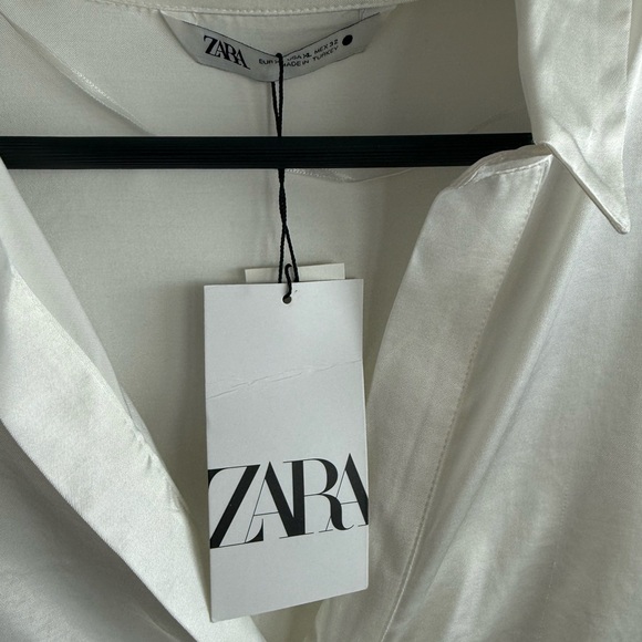 NWT Zara Ruched Satin Effect Shirt in Ecru White Ref. 4437/329 - Picture 10 of 11
